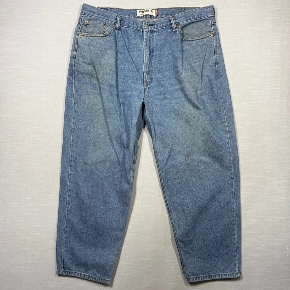 Levi's 560 Comfort Fit Jeans Mens 42x30 Blue Denim Light Wash Distressed Stained